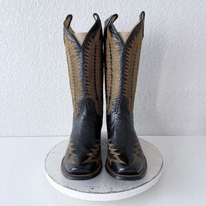 Rod Patrick Mens Cowboy Boots 11B Black Calf Leather Western #4 Heel Blunt Toe